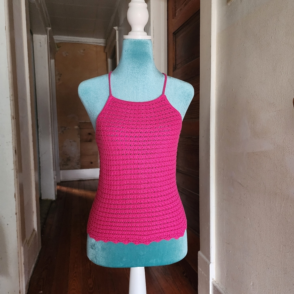 Xhileration Tie-Back Crochet Strappy Top